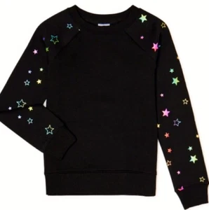 Athletic Works Girls Fleece Sweatshirt Black W/Rainbow Color Stars XL(14-16) New - Picture 1 of 5
