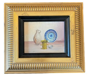 De Colección Original Acrílico a Borda Pintura Mortero Mortero Cerámica Bodegón Enmarcado - Imagen 1 de 9