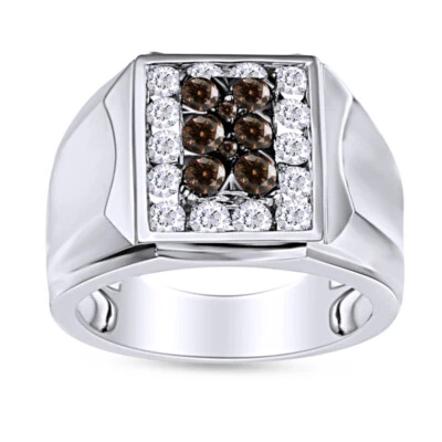 Anillos de compromiso de plata de ley 925 maciza de diamantes naturales y marrones de 1,55 quilates para hombre Foto 1 de 3