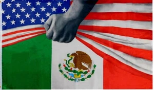 USA Flag with Hand Lifting, Revealing Mexico Flag - Symbol of Unity - 3'X5' - Picture 1 of 5