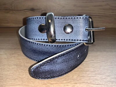  Cinturón de mezclilla azul de cuero real 38 mm tachuela a presión con hebilla wx18 Foto 1 de 4