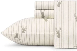 - Queen Sheet Set, Warm Breathable Cotton Flannel Bedding with Deep Pockets, Bru - Picture 1 of 11