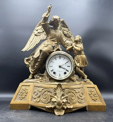 Hermoso reloj antiguo Seth Thomas And Sons NIÑO Y ÁNGEL figurativo abrigo 1872 Foto 1 de 4