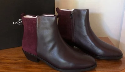 Botas Coach Ankle Boots 8M 8 Carmen couro camurça nova na caixa Merlot - Imagem 1 de 4