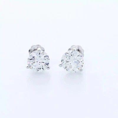 Aretes clásicos de oro blanco macizo de 14 quilates diamante natural redondo de 1,89 quilates H SI2 Foto 1 de 4