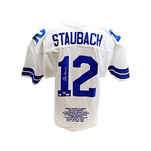 Roger Staubach Cowboys handsigniertes signiertes Statistik maßgeschneidertes weißes Trikot (JSA) - Bild 1 von 4