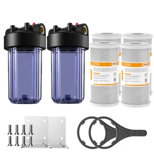 2Pack 10 Inch Clear Whole House Water Filter Housing System &4p Carbon Cartridge - Picture 1 of 14