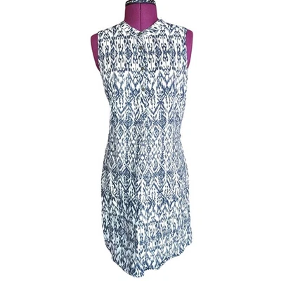 Vestido midi Cynthia Rowley 100 % lino boho geométrico cuello botones para mujer talla 4 Foto 1 de 4