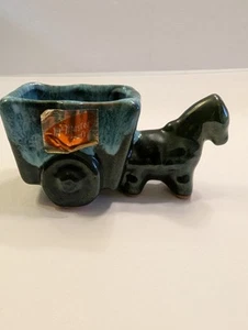 VTG McMaster Craft Green Blue Drip Glaze Donkey Cart Planter Niagara Falls - Picture 1 of 11