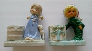 Vintage Collectible Set Of 2 Christmas Cherub Angel Figurines Home Decor 1960's - Picture 1 of 3