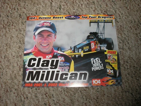 NHRA Clay Millican 104+ Octane Boost Top Fuel Drag Racing Track Handout Free SH Cover