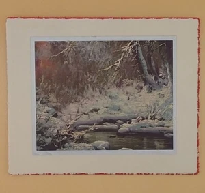 Vintage Christmas Card Front, Stream In Snow Covered Woods - No Back - Picture 1 of 2