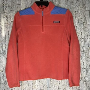 Vineyard Vines Lightweight Orange Blue Fleece Pullover Quarter Zip Women's M - Picture 1 of 10