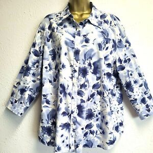 CHAPS No Iron 100% Cotton 3/4 Sleeves Button Up Shirt Blouse sz 3X Fits 2X