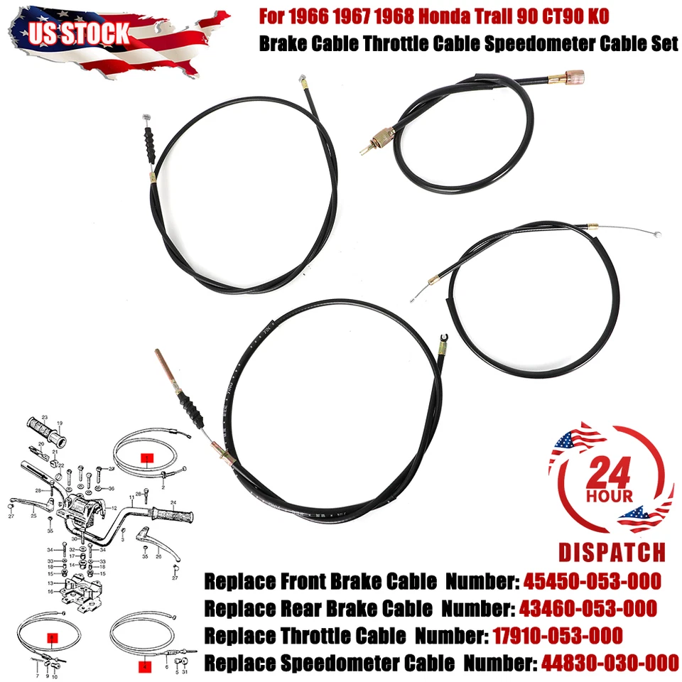EE. UU. Para 1966 1967 1968 Honda Trail 90 CT90 K0 - Kit de cable Speedo del acelerador de freno Foto 1 de 4