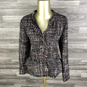 HALOGEN Snap Up Fringe Grey/Black Tweed Blazer Women's Size Small - Picture 1 of 12