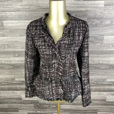 Blazer de tweed gris/negro con flecos a presión HALOGEN para mujer talla pequeña Foto 1 de 4