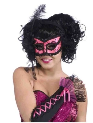 Burlesque Half Mask - Pink/Black - Costume Accessory - Adult Teen - Image 1 of 2