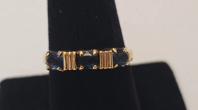 Позолоченное синее кольцо с фианитом размер 10 - Изображение 1 из 4