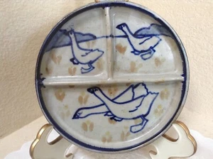 Debbie Dean Kunstkeramik Gese Schachbrett geteilte Schale kobaltblau grau kariert - Bild 1 von 10