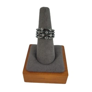 Gunmetal Clear Floating Crystals Sparkly Multi Row Statement Strand Band Ring - Picture 1 of 9