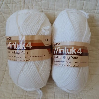 2 Pack White 0001 Vtg Caron Wintuk 4 Worsted Weight #4 Yarn 3.5oz Skeins - Image 1 of 4