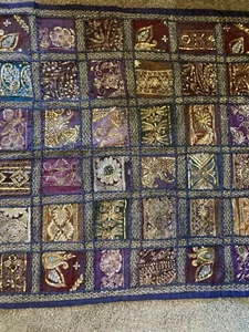 PAILLETTES INDIANE CON PERLINE grande SARI RUNNER DECORAZIONE ARAZZO DA PARETE - Foto 1 di 7