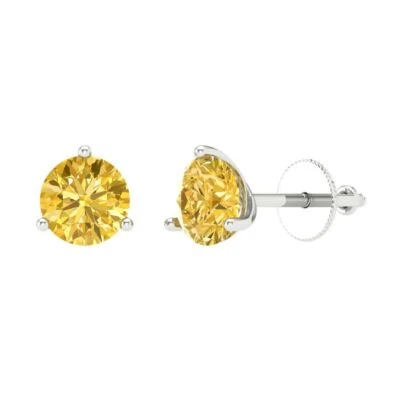Yellow Zirconia Stud Earrings for Women, Screw back (1.5 cttw, 6mm, Round-Cut) - Image 1 of 4