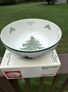 Vtg Spode 9 1/2" Round Salad 3Qt Bowl England Christmas Tree Green Rim S3324-T - Picture 1 of 11