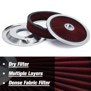 14" X 3" Round Red Thru High Flow Washable Air Cleaner w/ Chrome Lid For SBC BBC - Picture 1 of 15