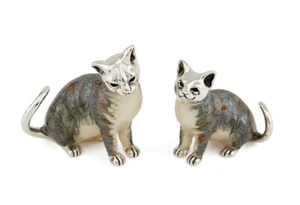 Saturno Silver and Enamel Tabby Cats - Fully Hallmarked Sterling Silver - Picture 1 of 2