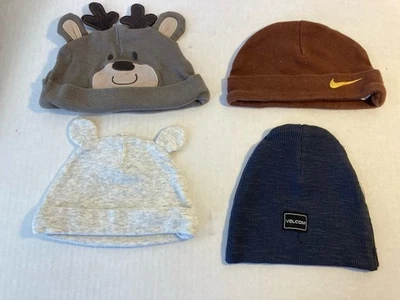 Set Of 4 Carter's, Nike & Volcom Baby Beanies Hats  3-6 M Assorted Styles Colors - Image 1 of 4