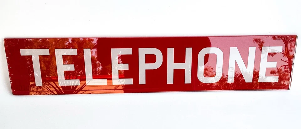 VINTAGE Original Red Payphone Telephone Booth Glass Sign 25.5 "  - Image 1 of 4