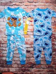 Toddler Boys 18M 4pc Sesame Street Cookie Monster Short Sleeve 2 Pajama Set - Picture 1 of 5