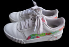 PUMA Carina White Leather Tropical 80s Inspired Soft Foam Lace Up Sneakers 8.5