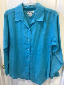 Merona 100% Linen Blue Blouse Shirt Top Size M - Picture 1 of 3