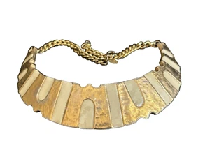 Vintage Cadoro Choker Torque Necklace Mid Century Gold Tone & Enamel 14"x1 1/4" - Picture 1 of 10