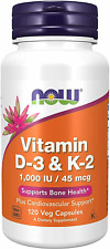Now Foods Vitamin D-3 & K-2 120 VEG CAPSULES, BONE & HEART HEALTH