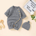 Newborn Infant Boy Girl Solid Knitted Sweater Jumpsuit Romper With Cotton Caps