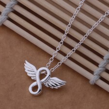 guardian Angel infinity necklace Wing  love chain pendant UK feather silver plt