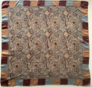 C1 A Hand Stitched Brown & Grey Paisley Design 42 Inch Square Vintage Silk Scarf - Picture 1 of 3