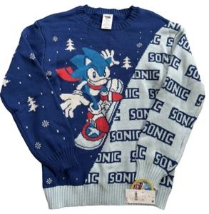 Sonic The Hedgehog Winter Sweater (Boys Size L Large) Blue Christmas Holiday NWT - Picture 1 of 11