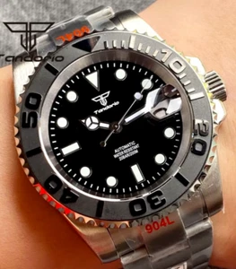 Tandorio Men's 20 ATM Diver Stainless Steel Wristwatch Date Watch Black Bezel - Picture 1 of 7