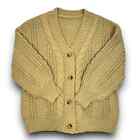 Cableknit Vneck Cardigan Sweater Button Front Balloon Sleeves Tan Beige Medium