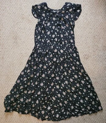 Maxi Vestido Vintage BILA Midi M Negro Floral Cottagecore Grunge Boho Rayón Retro Foto 1 de 4