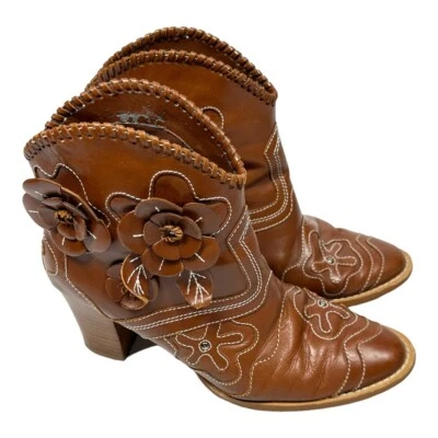 Botines de cuero marrón Colin Stuart al tobillo adorno floral para mujer 7,5 Foto 1 de 4