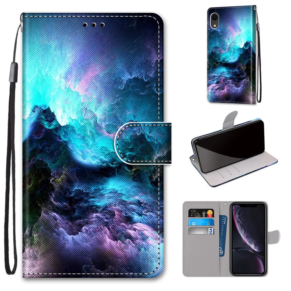 For Various Phone Magnetic Flip Wallet Card Bag Stand Holder Hot Case Cover Back - Image 1 of 4