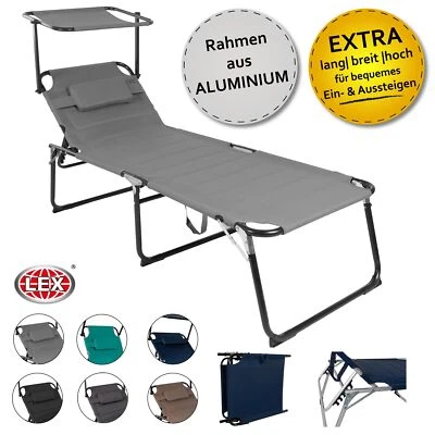 XXL Alu Gartenliege Sonnenliege gepolstert Kopfkissen Sonnendach Farbauswahl 2m - Bild 1 von 4
