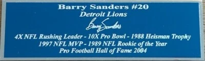 Barry Sanders Autograph Nameplate Detroit Lions Helmet Photo Football Jersey  - Image 1 of 4