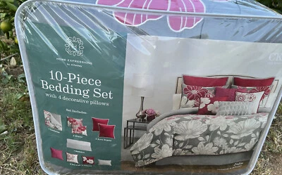 JC Penney Home Expressions California King Comforter 10 Piece Bedding Set Gray - Image 1 of 4